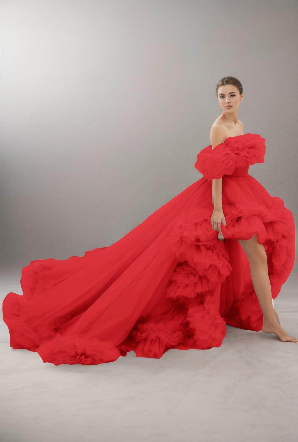 A-Line Court Train Tulle Prom Dress CS0406 - COCOMELODY